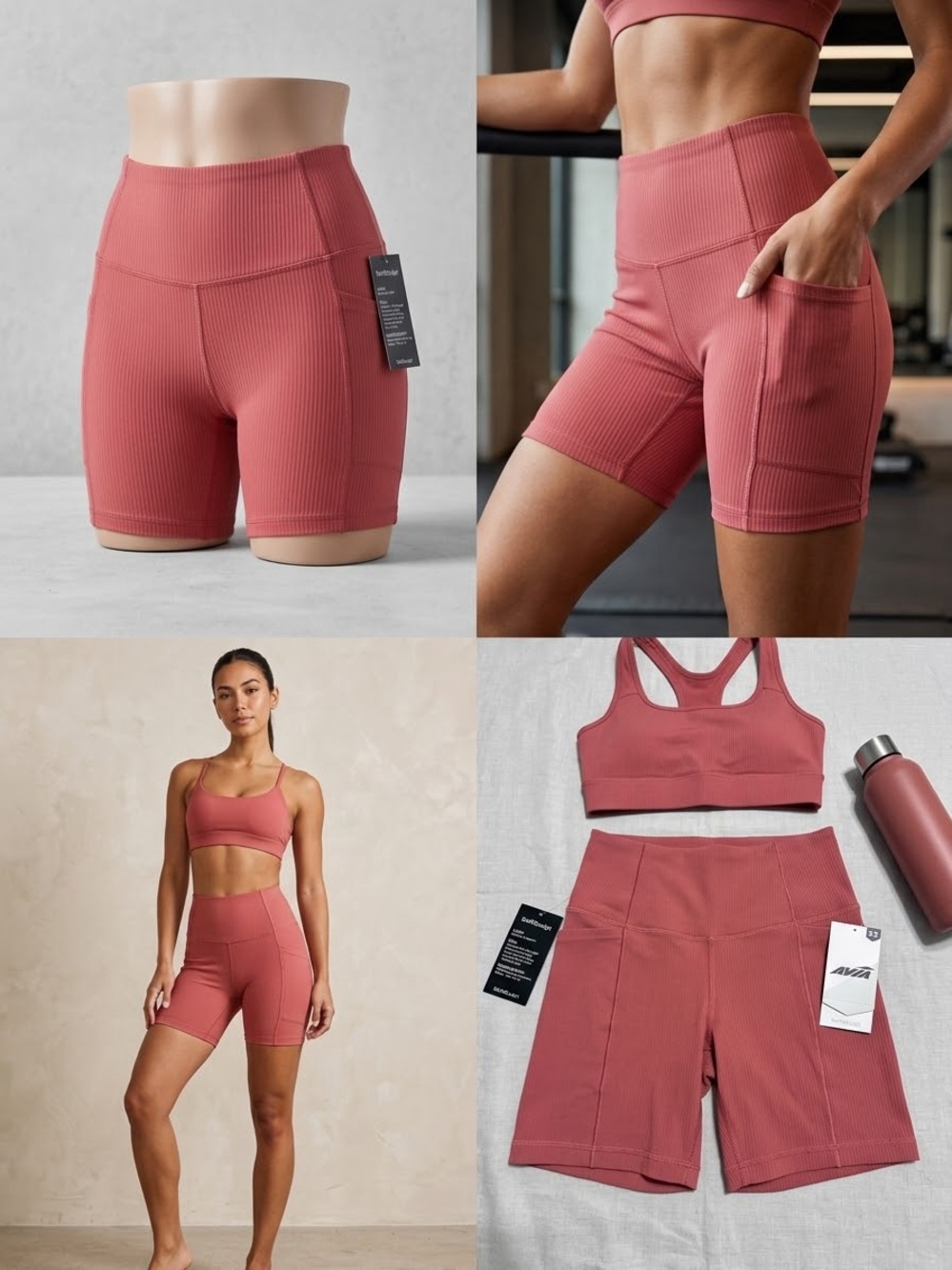 NWT Avia XS SoftSculpt High Rise Ribbed Active Shorts with Pockers Pink